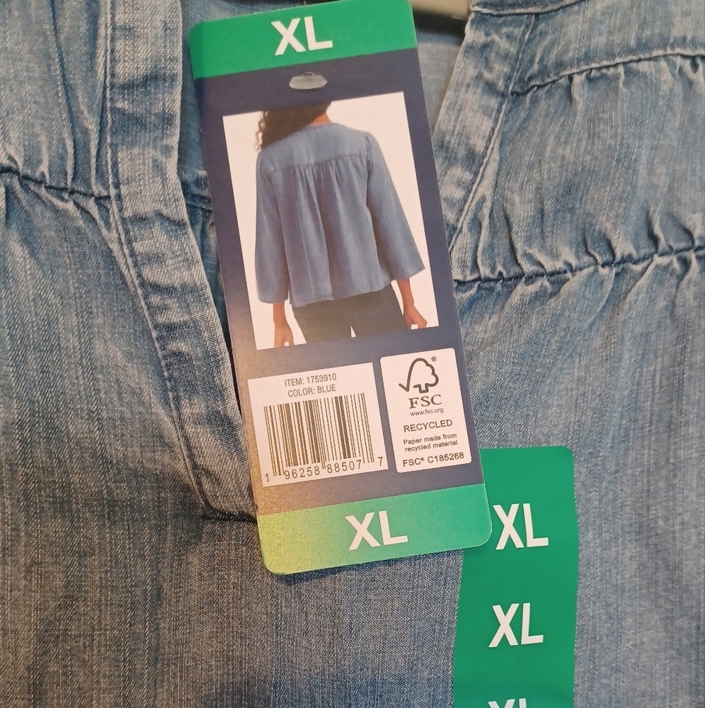Splendid V-Neck Relaxed Fit Lightweight Denim Blouse Top - Picture 6 of 10
